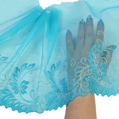 Вышивка на сетке ментол/бирюза 24 см (правая)