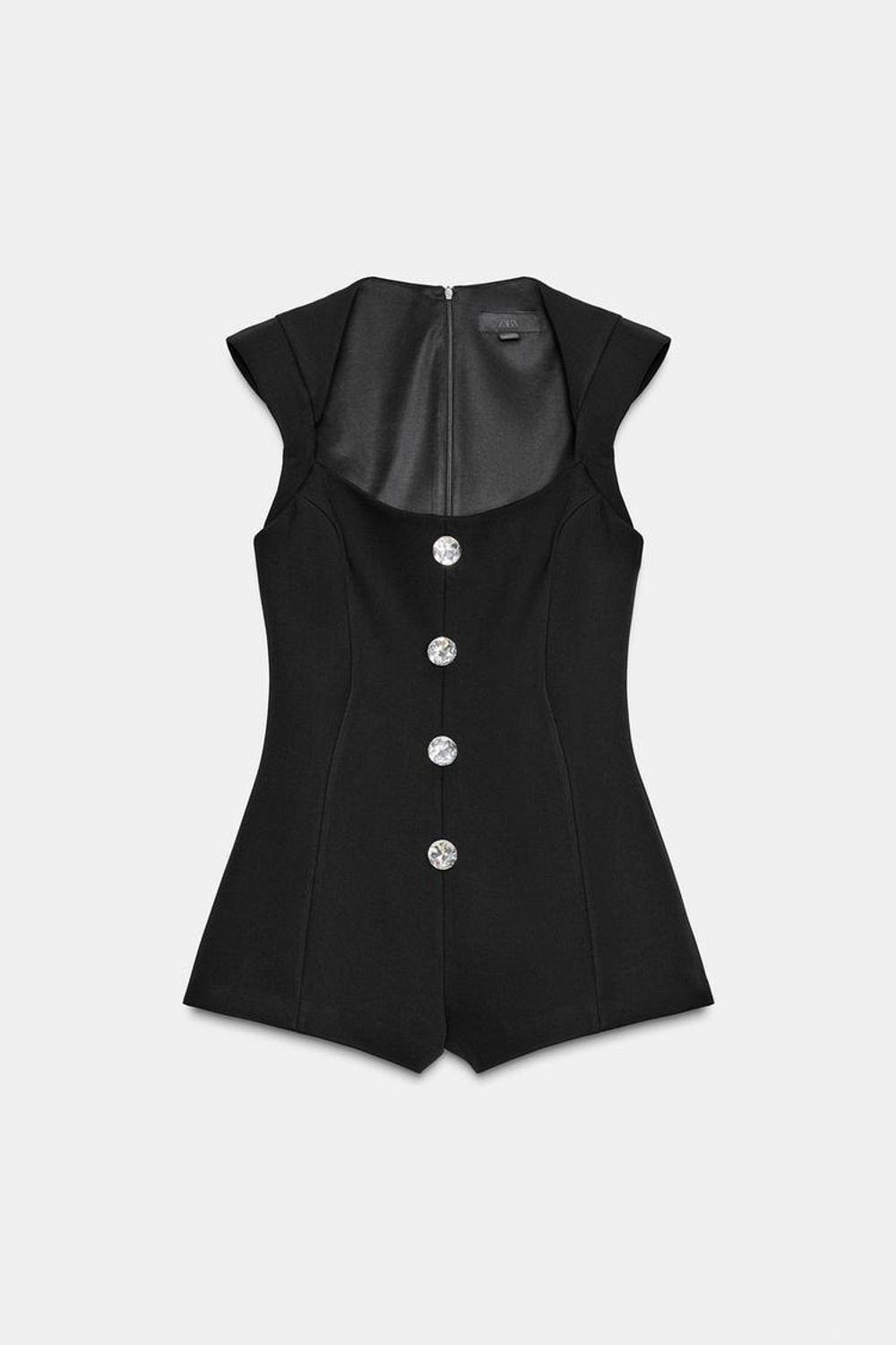 ZARA КОРОТКИЙ КОМБИНЕЗОН С ДЕКОРАТИВНЫМИ ПУГОВИЦАМИ, ЧЕРНЫЙ