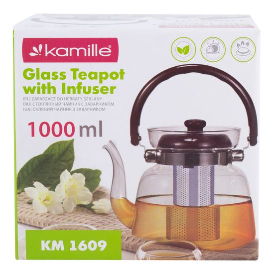 Заварочный чайник 1000 мл. Kamille KM-1609 (стекло, нержавеющая сталь, пластик)