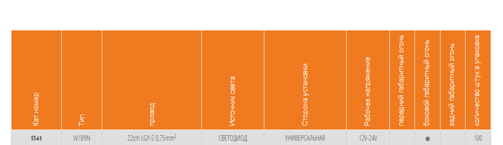 Фонарь габаритный WAS W189N 1341 Желтый