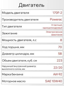 Генератор бензиновый электрический Powerac PR4000H2 (3.2кВт, 220В, 7л.с., РУЧНОЙ СТАРТЕР)