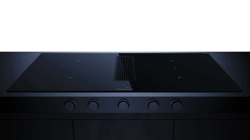 Индукционная варочная поверхность с вытяжкой Kuppersbusch с чёрными ручками KMI 9850.1 SR-S Black Chrome