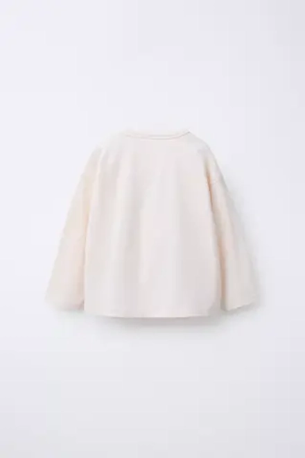 ZARA ЛОНГСЛИВ С ВЫШИВКОЙ, ЦВЕТ СЛОНОВОЙ КОСТИ