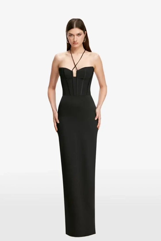 Платье бюстье макси из атласа