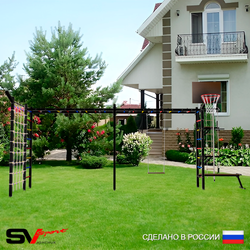 Уличная шведская стенка Sv Sport рукоход х 2 с комплектом турник прямой У53655К (Турник/Брусья/Стойка/Скамья/Деревянные/Щит баскет/Кронш бокс/Канат/кольца/лестница/Сетка)