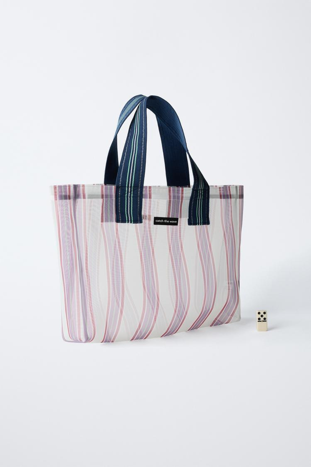 ZARA БОЛЬШАЯ СУМКА В ПОЛОСКУ, СИНИЙ