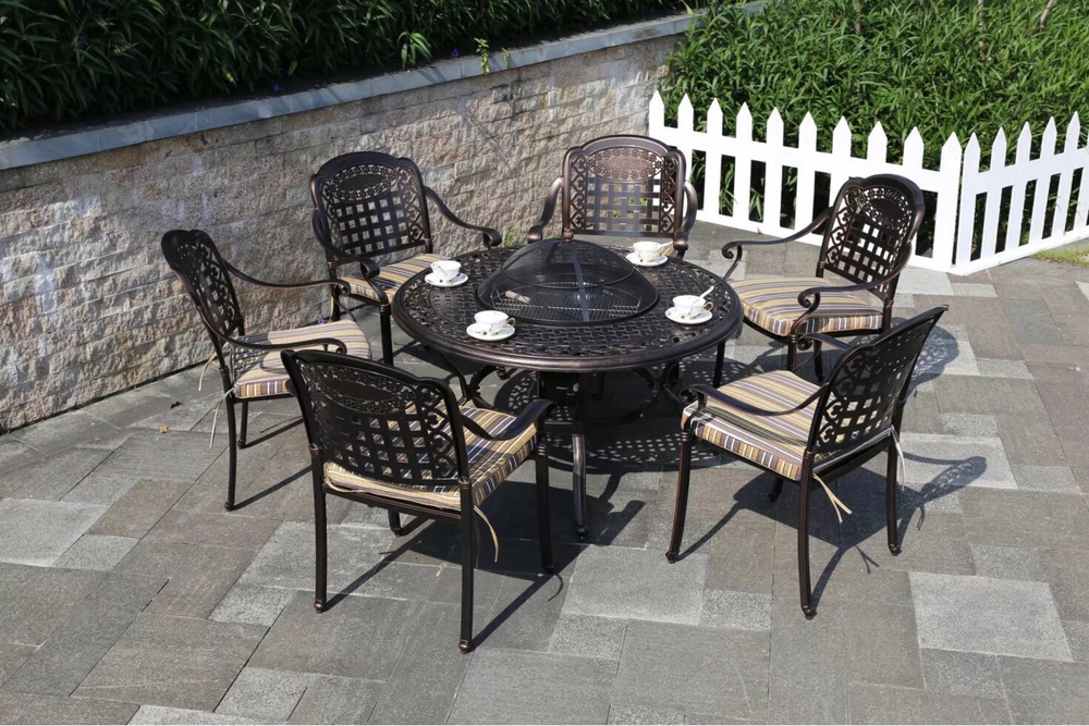 Комплект мебели из литого алюминия Sangay с мангалом, античная бронза