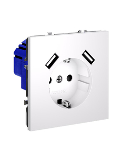 Розетка 1-м СП S70 16А с USB A+A с заземл. защ. шторки механизм бел. матов. Voltum VLS040402