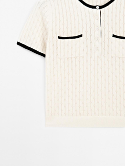 Massimo Dutti Свитер из ажурного трикотажа, натуральный