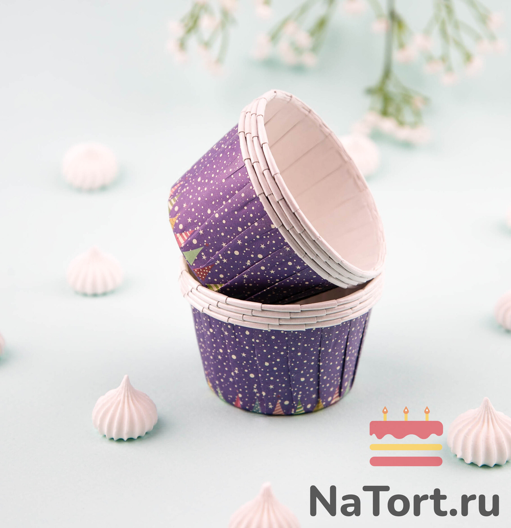 Формы бумажные с ламинацией «Маффин» 50х40 мм (Новогодние флажки ) 100 шт
