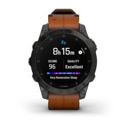 Умные часы Garmin Epix (Gen 2) Sapphire титановый черный с коричневым кожаным ремешком