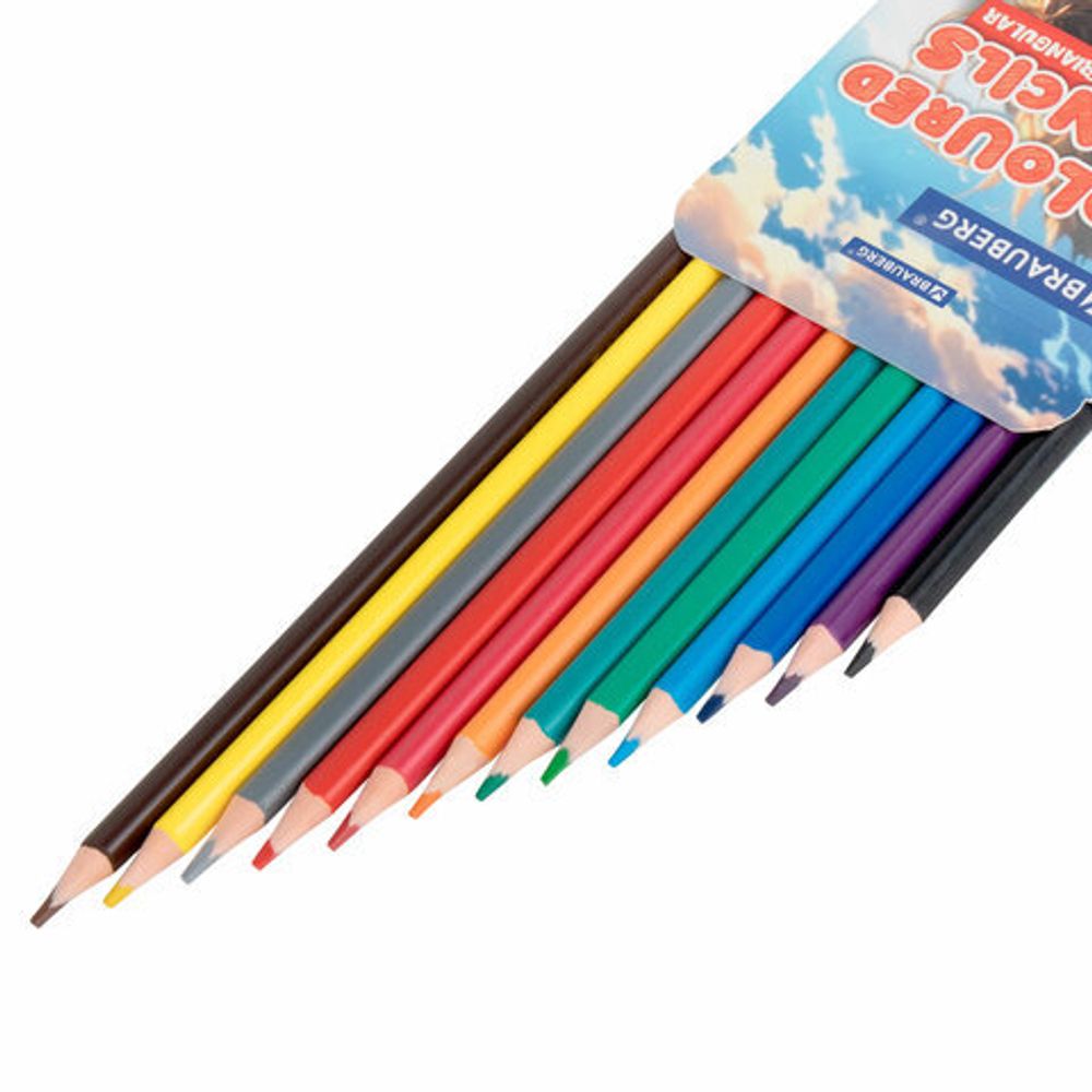 Карандаши цветные "АССОРТИ 8 ДИЗАЙНОВ 3+ лет", 12 цветов, трехгранные, BRAUBERG, 182055