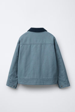 ZARA КУРТКА ИЗ ТВИЛА С ВЫШИТОЙ НАДПИСЬЮ, ГОЛУБОЙ