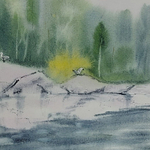 Картина авторская акварельная в паспарту 30х40 см на стену для интерьера "Чайки на скалах"