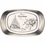 Блюдо жестяное 25*16см «Дед Мороз у ёлки»