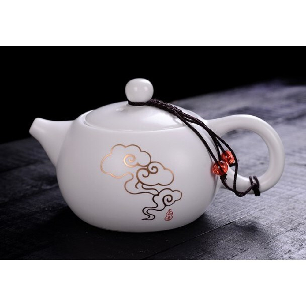 268040.1 Чайник МАТОВЫЙ ФАРФОР "Золотой дымок" h=8см, d=15см, 200мл, фарфор белый