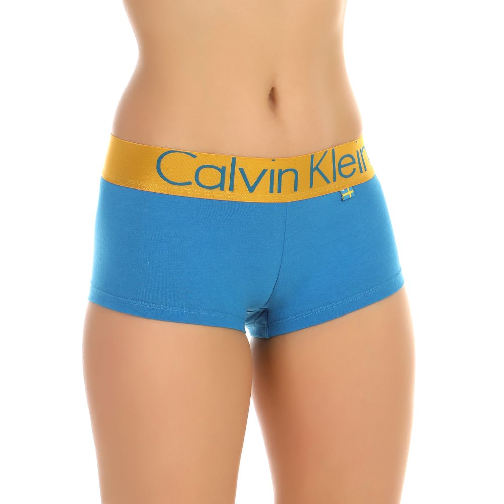 Женские трусы-шорты голубые с золотистой резинкой Calvin Klein Women Sweden