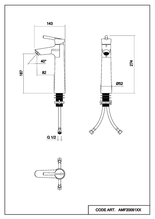 Смеситель для раковины Abelsberg Solida AMF20091BN высокий, титан
