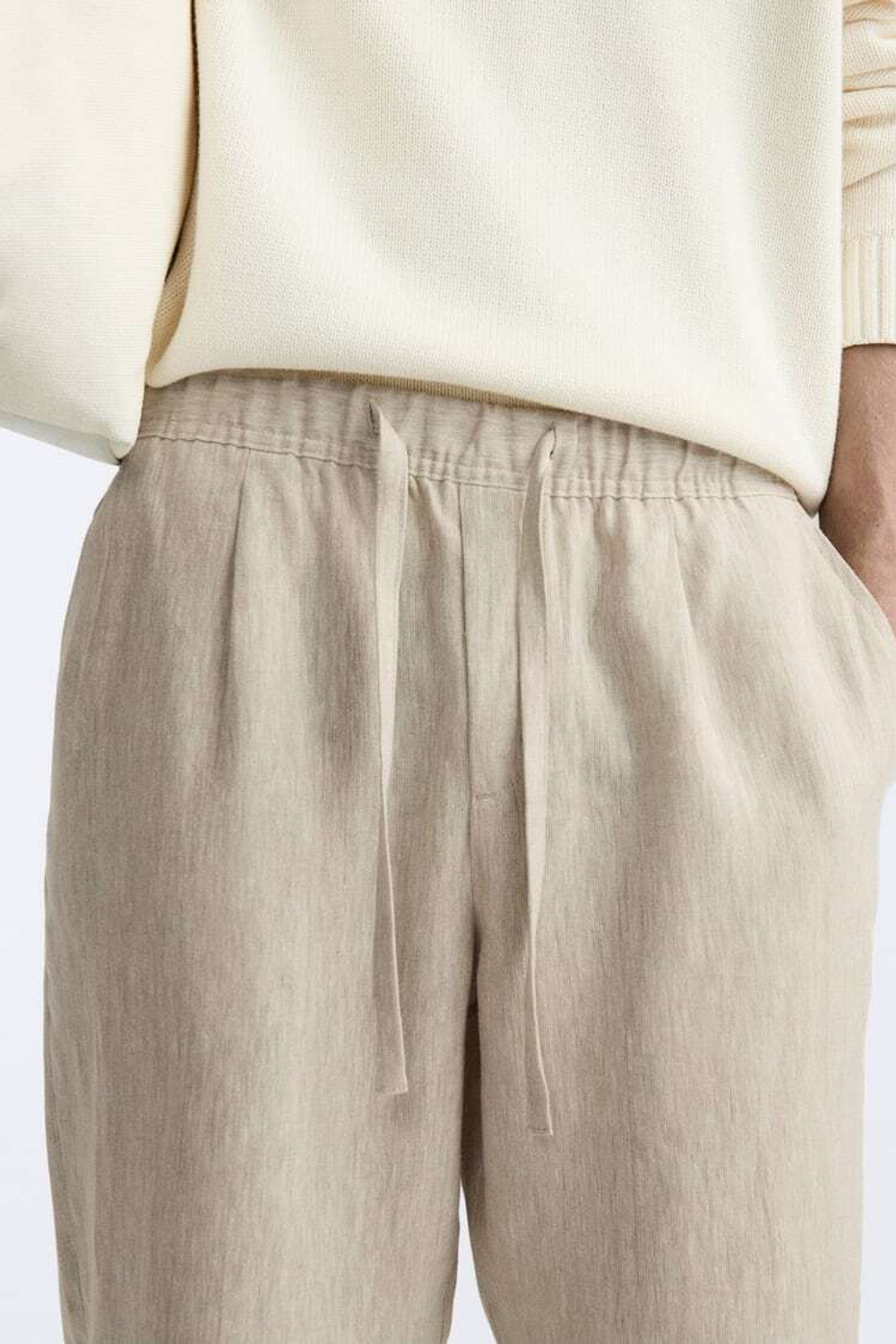 ZARA БРЮКИ-ДЖОГГЕРЫ ИЗ 100% ЛЬНА, СВЕТЛО-БЕЖЕВЫЙ