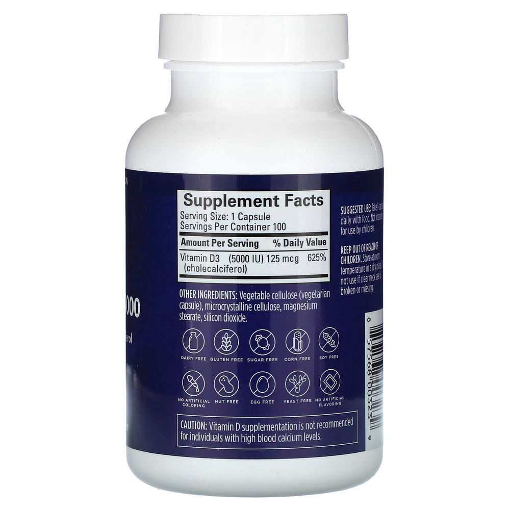 BrainMD, Витамин D3 5000, 125 мкг (5000 МЕ), 100 капсул