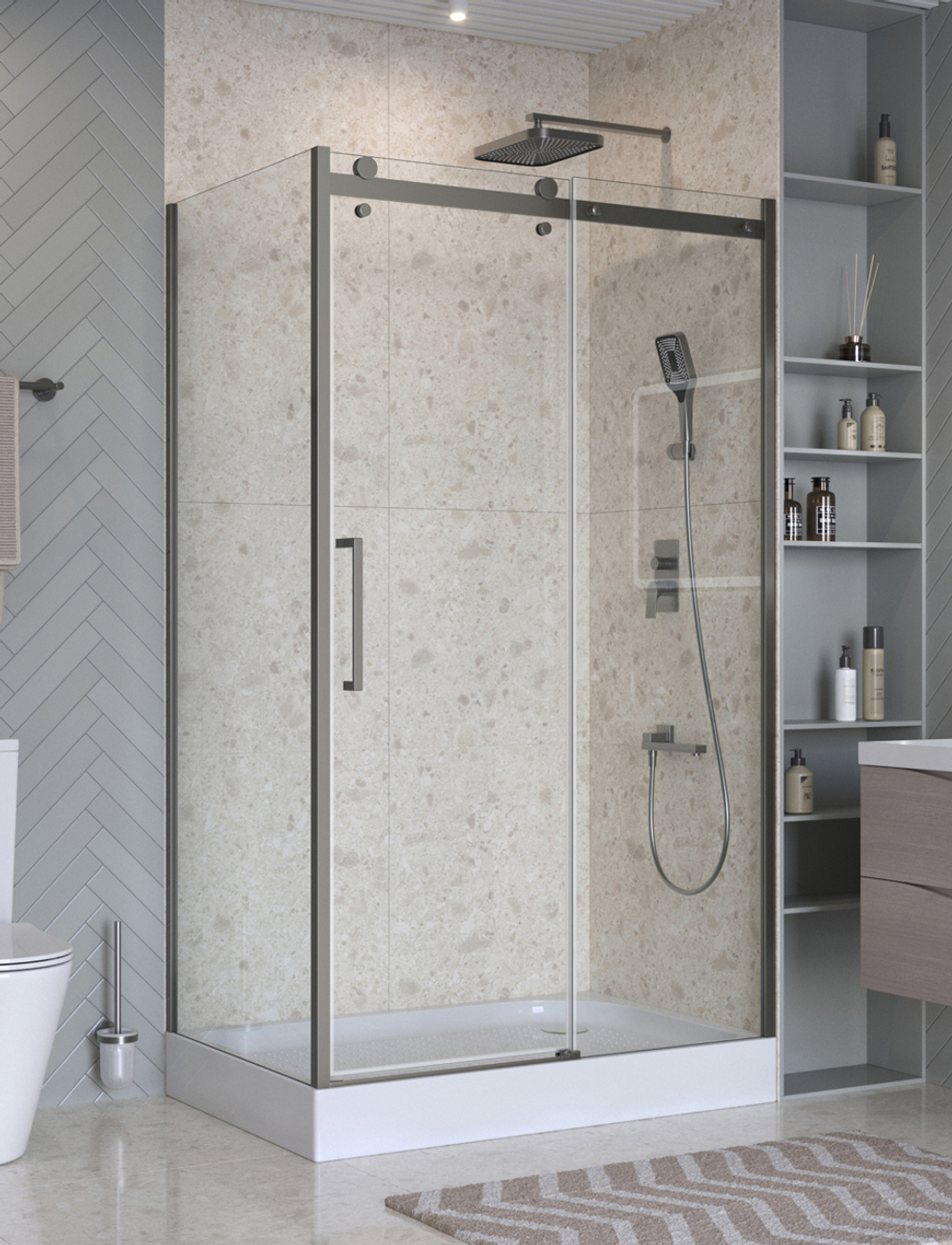 Душевой уголок BelBagno MARINO-2-AH-1-150/80-C-GM 150х80см профиль оружейная сталь, стекло прозрачное