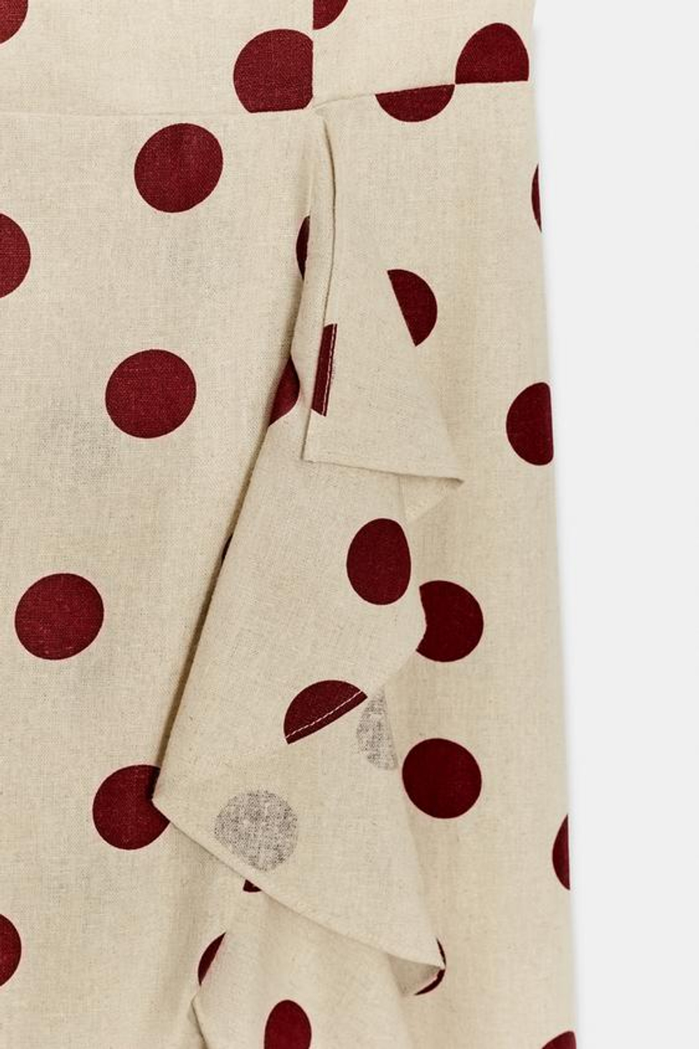 ZARA ПЛАТЬЕ МИДИ В ГОРОШЕК ИЗ СМЕСОВОГО ЛЬНА, ЭКРЮ