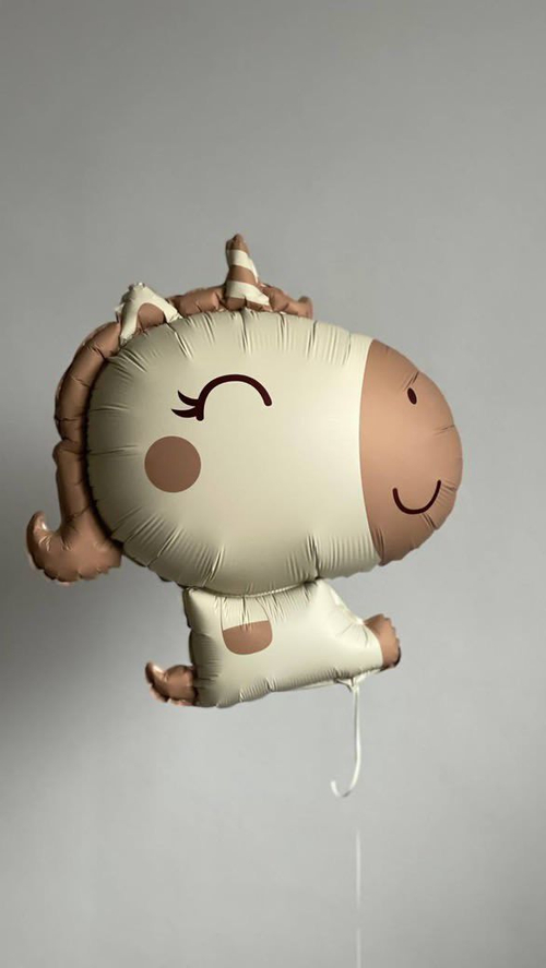 Шар (35''/89 см) Милый единорог, Коричневый, сатин 1 шт.