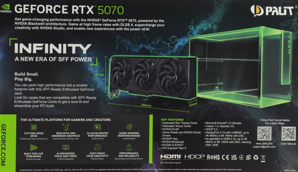 Видеокарта Palit NVIDIA  GeForce RTX 5070 PA-RTX5070 Infinity 3 OC 12ГБ Infinity 3, GDDR7, OC,  Ret [ne75070s19k9-gb2050s]
