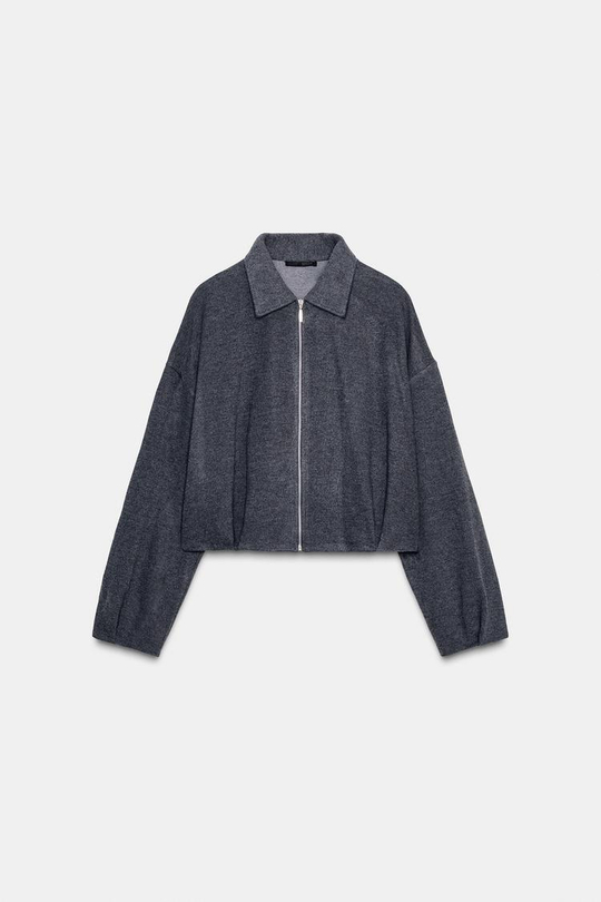 ZARA КУРТКА ИЗ МЯГКОЙ САРЖИ, СЕРЫЙ МЕЛАНЖ