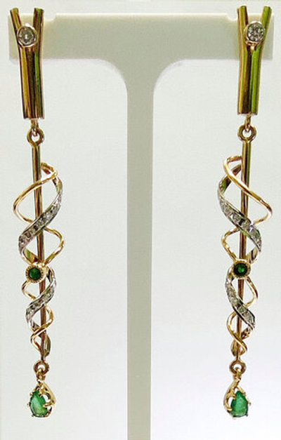 Серьги Эстерелла ЭС-056, женское золото с изумрудом и бриллиантом, ручная работа, 750-я проба