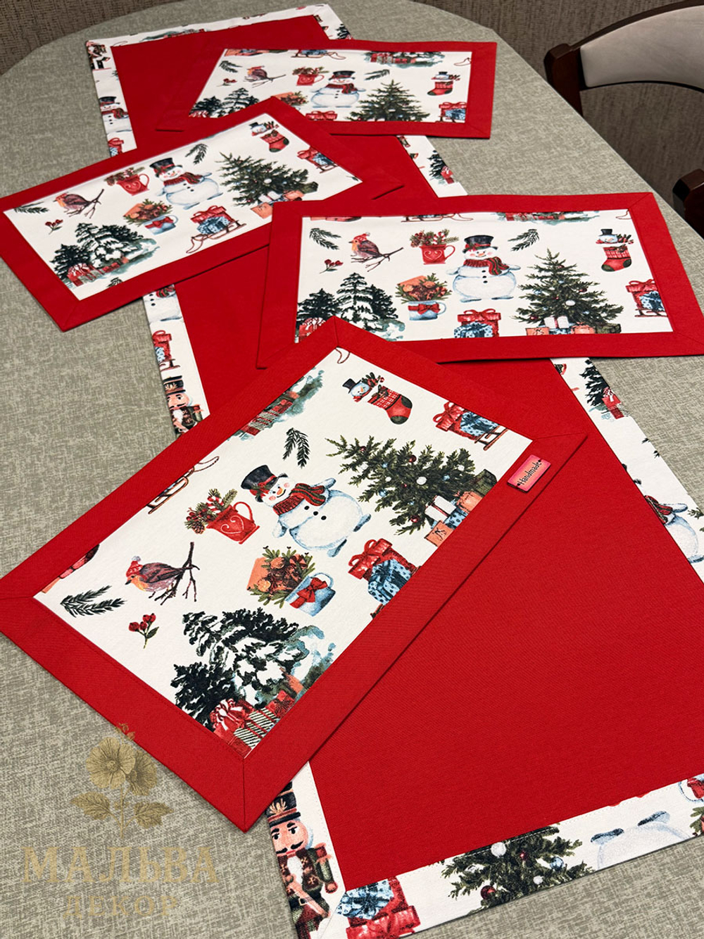 Ланчматы "Новый год" 45х35 см двусторонние, жесткие из ткани Duck