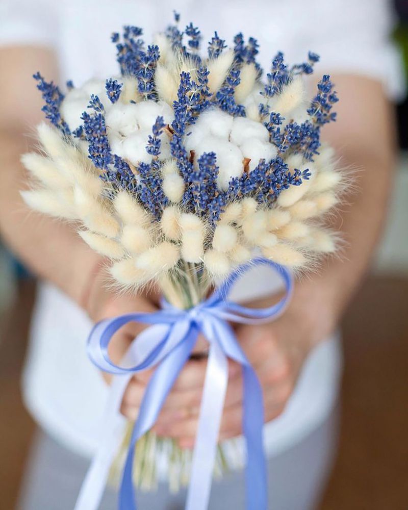 Букет сухоцветов из лагурус, хлопка, лаванды - облачко Букет сухоцветов из лагурус, хлопка, лаванды - облачко