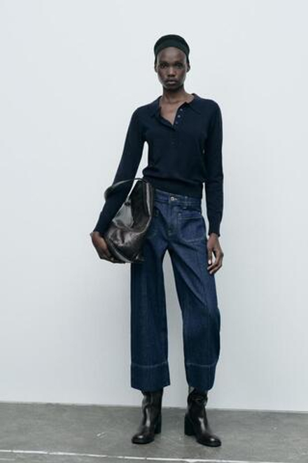 ZARA ДЖИНСЫ С ВЫСОКОЙ ПОСАДКОЙ Z1975 WIDE LEG CROPPED, СИНИЙ
