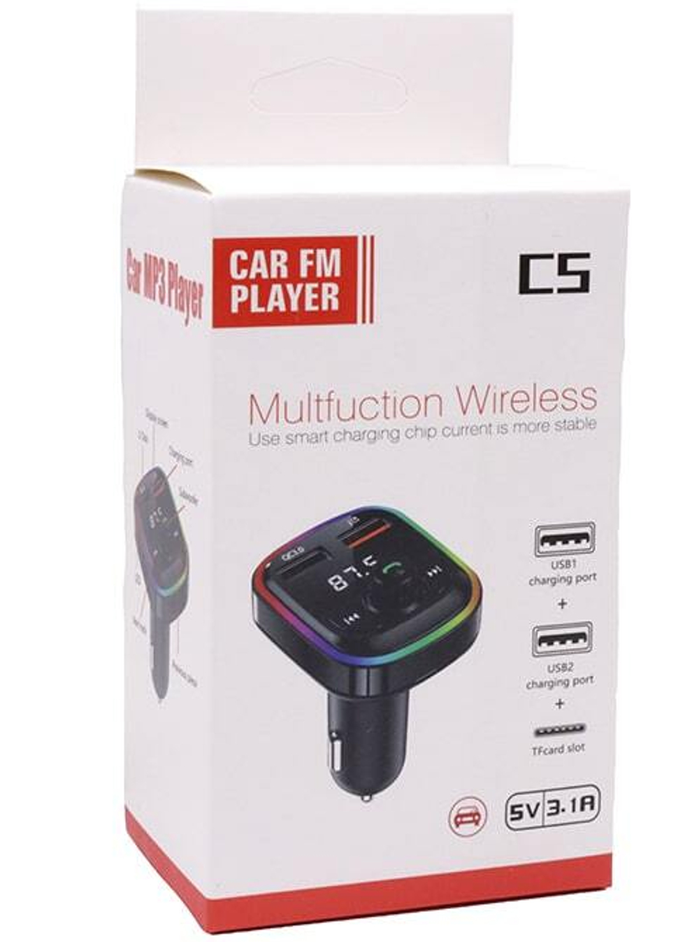 Автомобильный FM-трансмиттер C5 Bluetooth (черный) LED