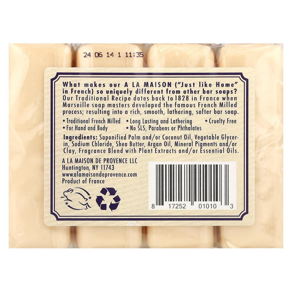 A La Maison de Provence, мыло для рук и тела, цветки лаванды, 4 шт. по 100 г (3,5 унции)