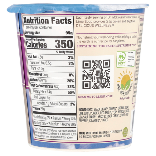 Dr. McDougall's, Суп из черной фасоли и лайма, 95 г (3,4 унции)