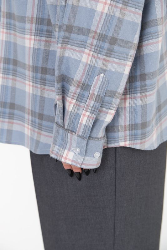 Рубашка с карманами-клапанами в клетку, голубой