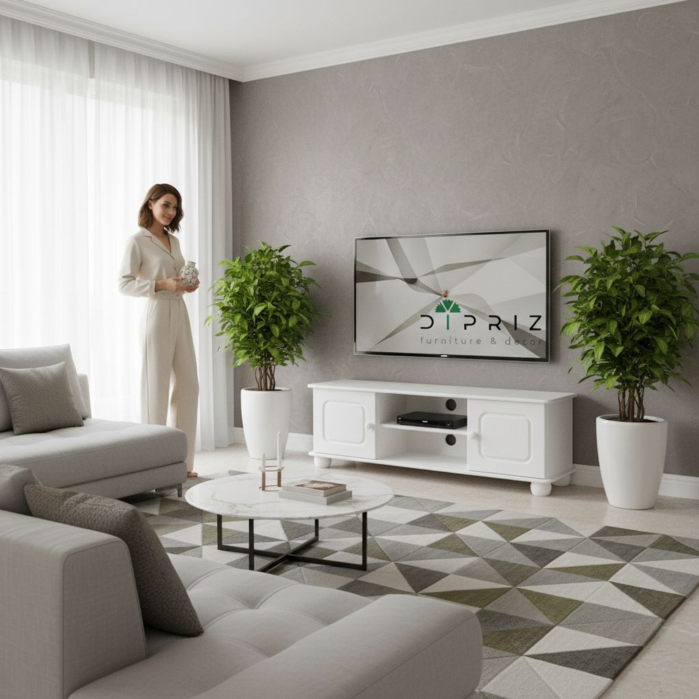 Тумба под телевизор, 115х29х40, Хаба, напольная, 2 двери, сосна, белый, Dipriz