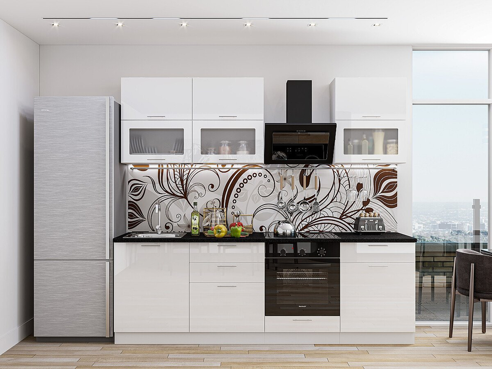 Прямая модульная кухня Валерия-М-01 Белый глянец - Белый 2140*1800*600