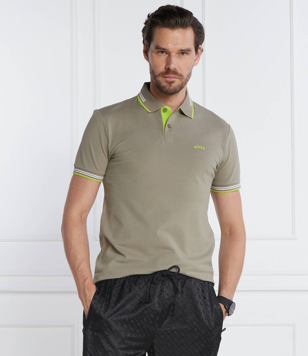 Поло Paul Curved BOSS GREEN - хаки(50469245)