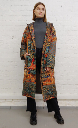 Пальто "Сказочный лес", по мотивам фламандского гобелена 16 века, выполненного в технике мильфлёр