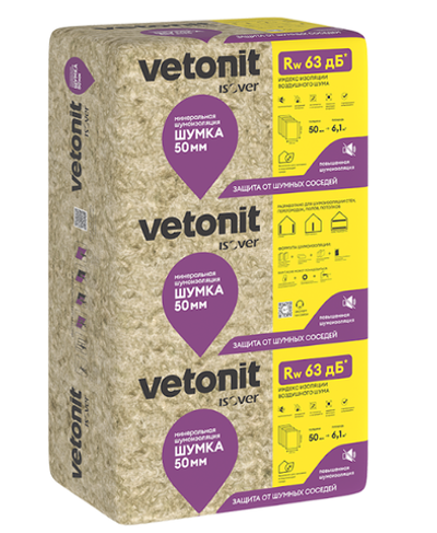 Утеплитель Шумка (Изовер/Vetonit ) 1000мм×610мм×50мм 10шт, 6,1м2