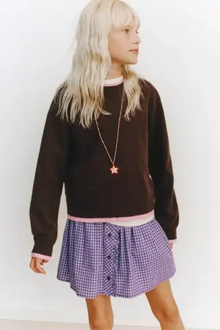 ZARA ТРИКОТАЖНЫЙ ДЖЕМПЕР С ДВУХСЛОЙНОЙ ОТДЕЛКОЙ, КОРИЧНЕВЫЙ
