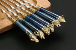 Набор шампуров "Звери Лесные Премиум" в чехле из натуральной кожи