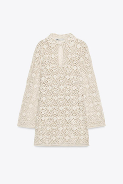 ZARA КОРОТКОЕ ПЛАТЬЕ КРОШЕ — ZW COLLECTION, БЕЖЕВЫЙ