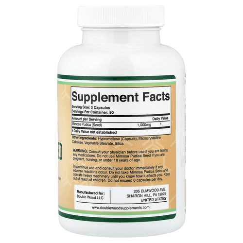 Double Wood Supplements, семена Mimosa pudica, 180 капсул (500 мг в 1 капсуле)