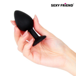 Черная силиконовая анальная втулка с красным кристаллом - 8 см. (Цвет: красный)