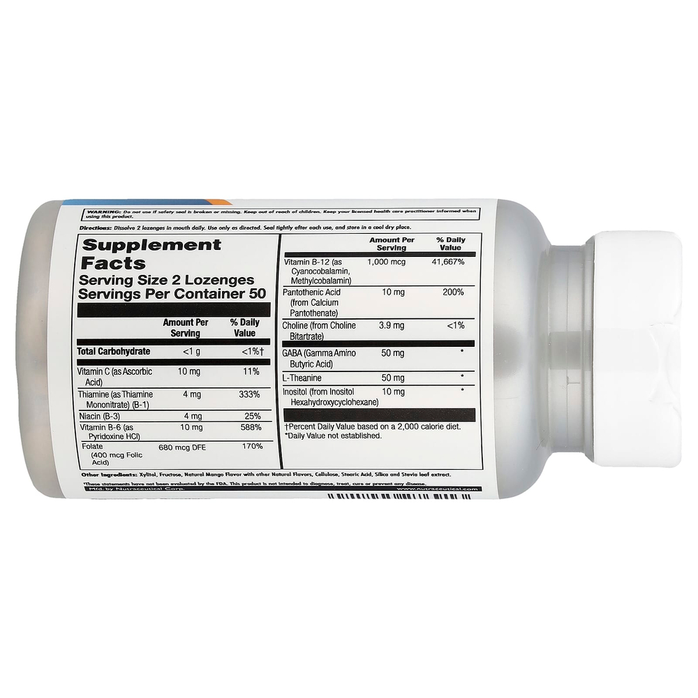 KAL, ГАМК, L-теанин, таблетки Stress B, натуральный аромат манго и танжерина, 100 таблеток