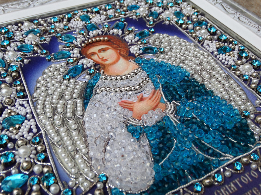 Ткань с нанесенной авторской схемой Образ Святого Ангела Хранителя (серебро) (+инструкция)