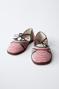 ZARA TIMELESZ - БАЛЕТКИ ИЗ КРУЖЕВА КРОШЕ, РОЗОВЫЙ